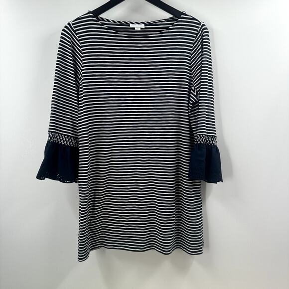J. Jill Navy Blue Striped Tunic w/ Eyelet Detail Size Medium - Picture 1 of 6